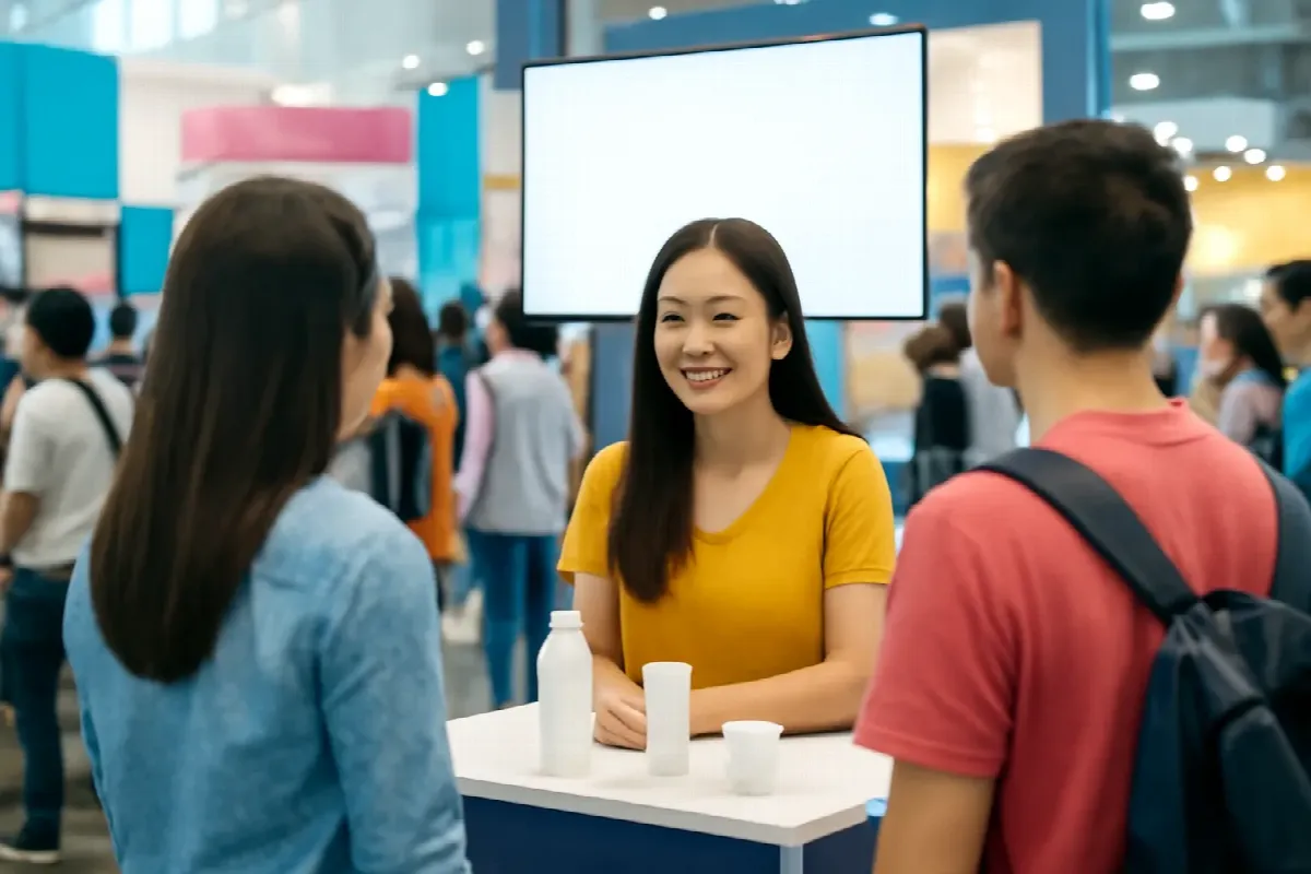 Video chiếu gian hàng hội chợ: viết cho người đứng xem 7 giây rồi đi